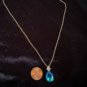 Gold Necklace with Blue stone pendent